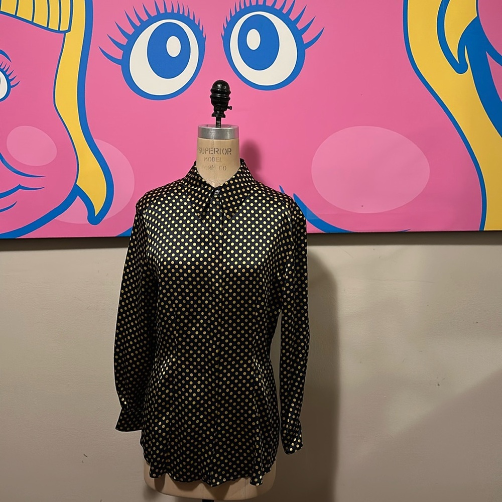 Laurel Black Tan Polka Dot Silk blouse